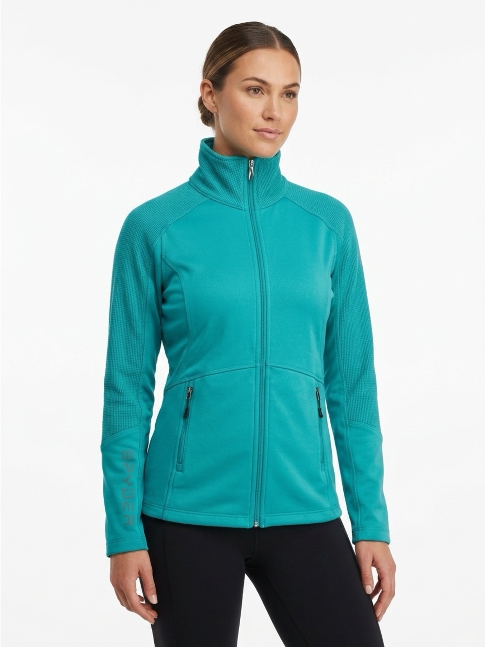 Spyder Full Zip Textured Fleece Sweater Jacket Teal M